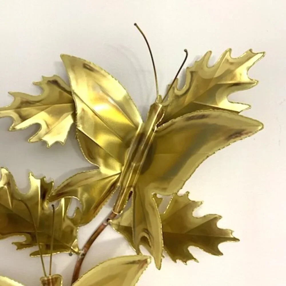 Mixed Metal Butterflies & Leaves Wall Decor‎ Handmade Signed Brass Copper 26